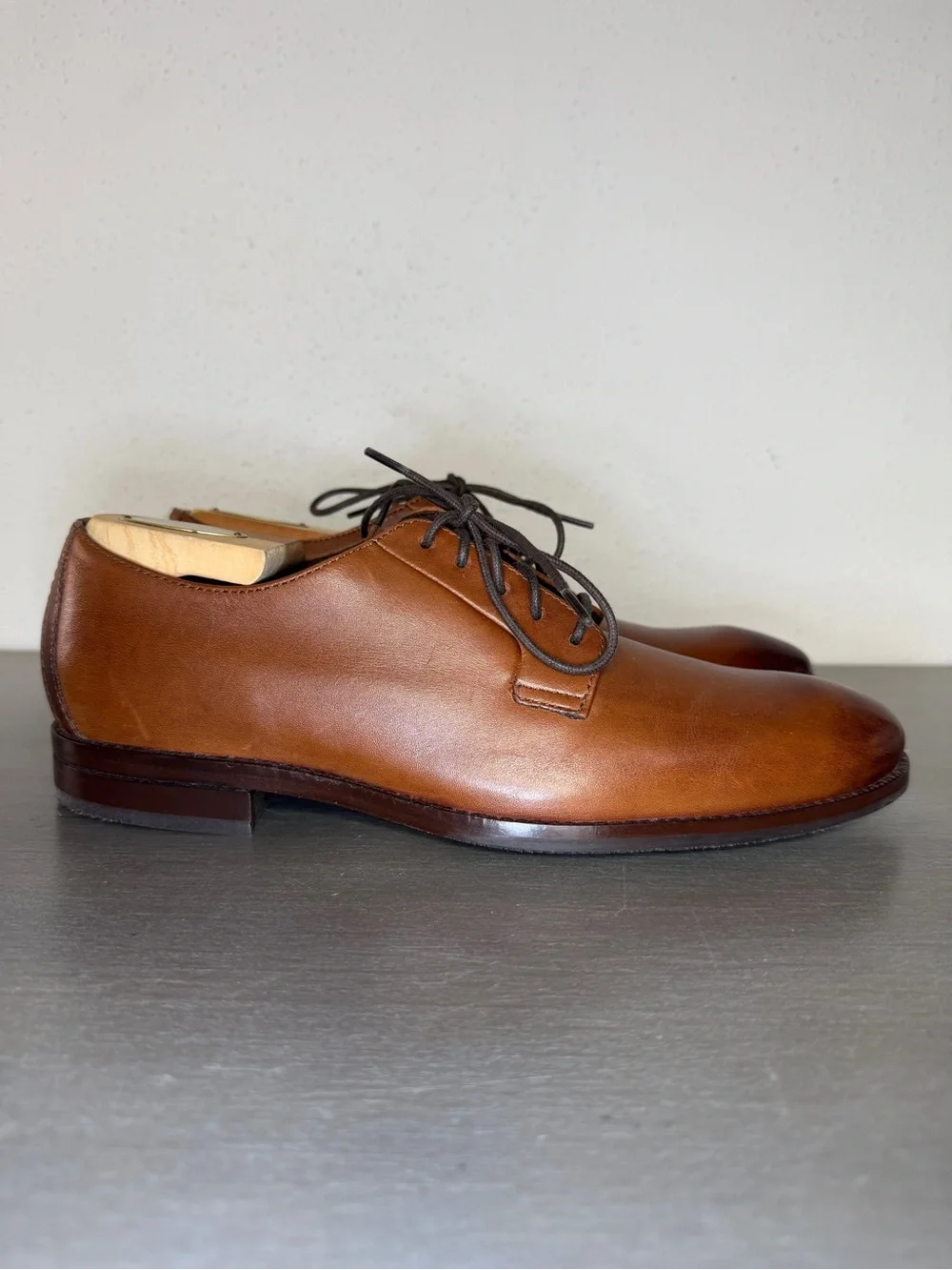 Cole Haan Sawyer Men’s Plain Toe Oxfords British Tan Leather Shoes 8.5 M